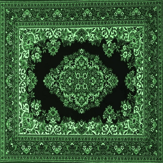 Ahgly Company Indoor Square Medallion Emerald Green Traditional Area Rugs, 8' Square