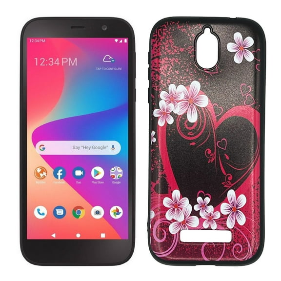 Compatible for Blu View 2 B131DL B130DL TPU 1-Piece Cover Case   Tempered Glass - Pink Heart