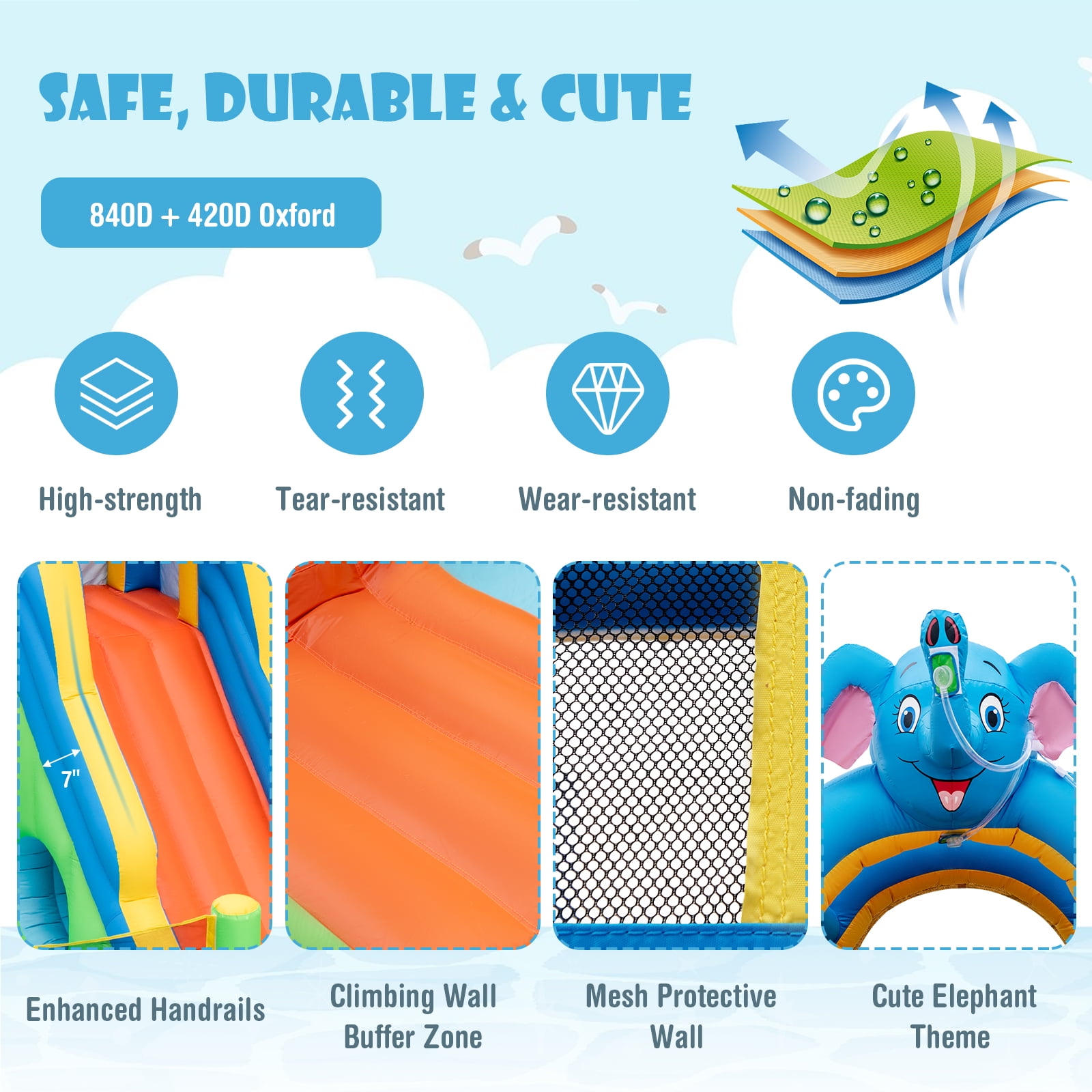 Topbuy Inflatable Water Slide 9-in-1 Blow-up Water Park for Kids with Splash Pool Climbing Wall Water Guns Basketball Toss