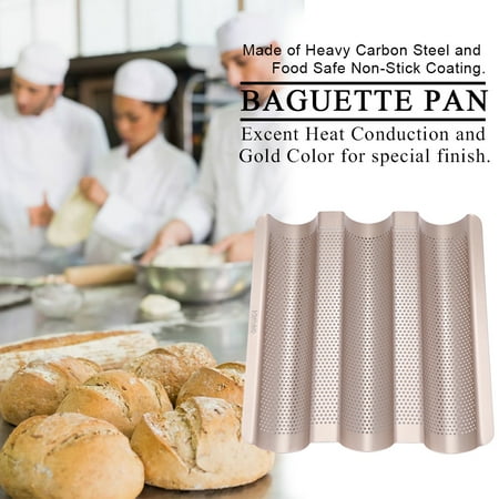 Non Stick Perforated Baguette Pan (10inch French Bread Pan Baguette Baking Tray Perforated 3-slot Non Stick Bake,Bread Pan, Non Stick)