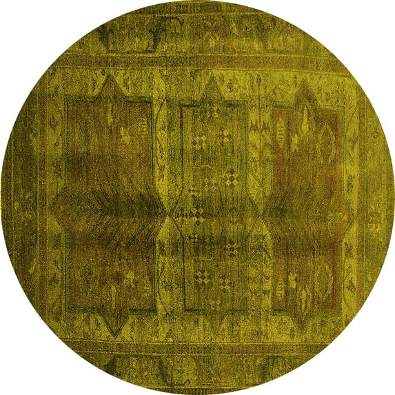 Ahgly Company Indoor Round Oriental Yellow Industrial Area Rugs, 6' Round