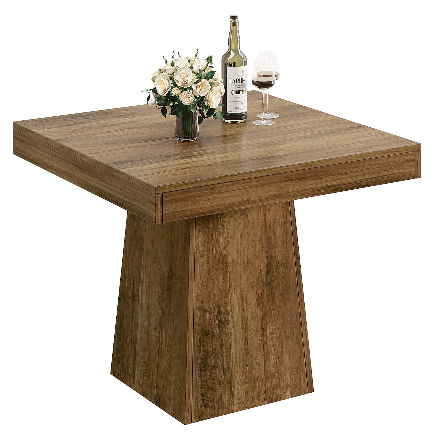 Fnova 31.5" Square Farmhouse Dining Table, Wood Coffee Table for 4 People, Modern Kitchen Table for Dining Room, Brown (Chairs Not Included)