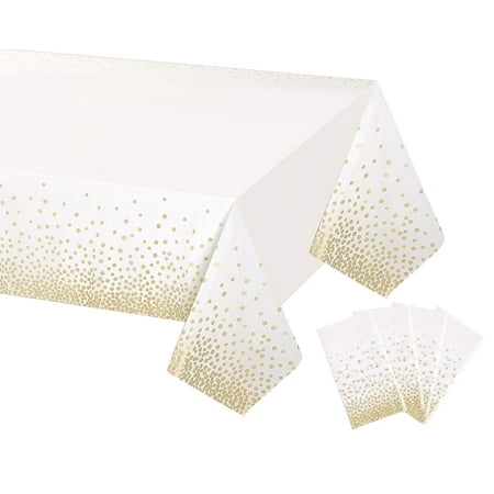

Gexolenu 4 Pack White and Gold Disposable Plastic Tablecloth for Rectangle Tables(54 x 108 ) Dispo