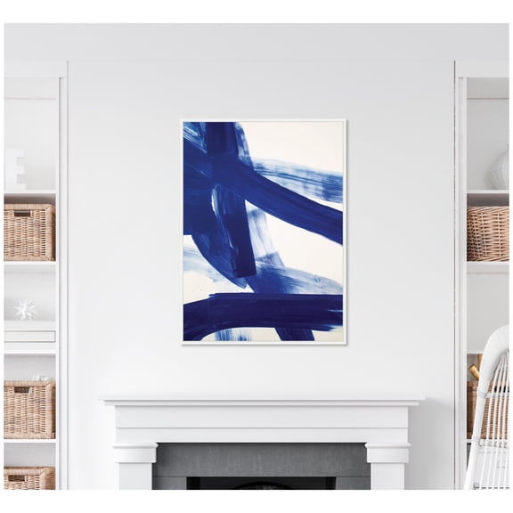 Kate and Laurel Framed Canvas Wall Art Print Cobalt Mark No. 1 by Amy Lighthall, 28 x 38 Sylvie White Frame, Modern Contemporary, Abstract Art for Wall Decor