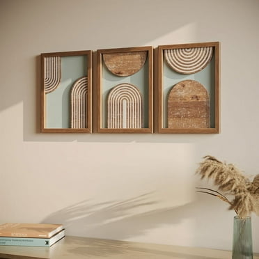 Zahara Boho Contemporary Frame Wood Wall Art Set