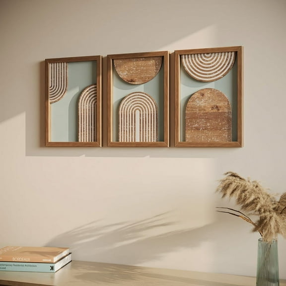 Zahara Boho Contemporary Frame Wood Wall Art Set