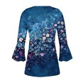 thumbnail image 5 of Fatuov 3/4 Flare Sleeve Tops for Women Button V-Neck Dressy Casual Blouses Pleated Boho Floral Graphic T-shirts Fall Fashion Trendy Clothes Multicolor XL, 5 of 5