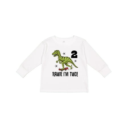 

Inktastic 2nd Birthday Dinosaur Skateboarding Gift Toddler Boy Girl Long Sleeve T-Shirt