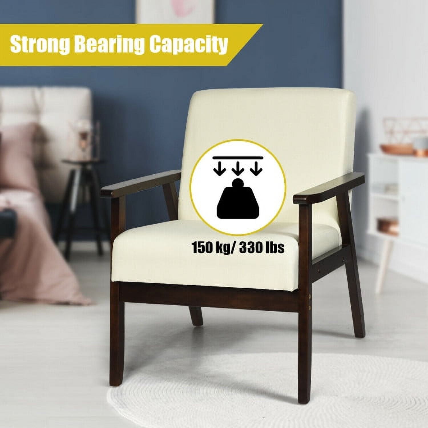 Finihen Mid-Century Modern Accent Chair, Retro Fabric Armchair, Solid Rubber Wood Fabric Accent Armchair, for Living Room, Beige Finihen Mid-Century Modern Accent Chair, Retro Fabric Armchair, Solid Rubber Wood Fabric Accent Armchair, for Living Room, Beige