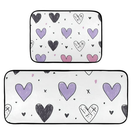 

Colorful Doodle Hearts and X Marks Rug Carpets Floor Mats Non-slip Water Absorption Set of 2 for Kitchen Bathroom Laundry