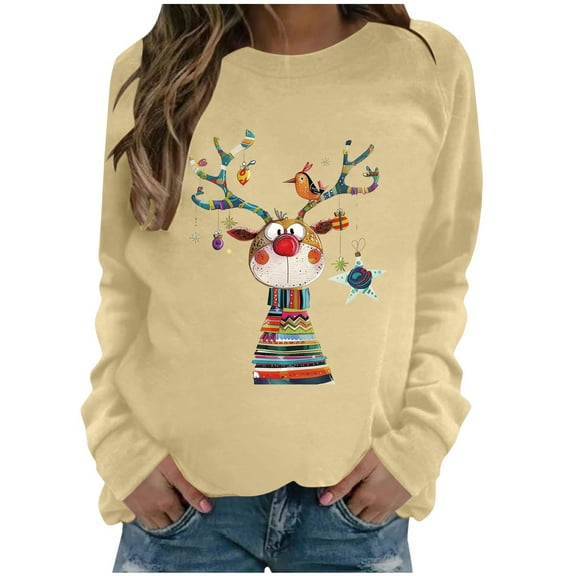 asdoklhq Christmas Long Sweaters for Women Women Christmas Fashion Camouflage Printed Round Neck Shoulder Long Sleeved Sweatshirt Yellow XL