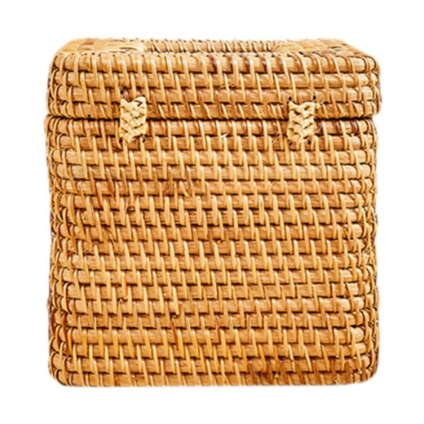 Cubierta de caja de pañuelos de mimbre, organizador vintage de servilletero, caja de pañuelos cuadrada cubierta con dispensador de papel en rollo,