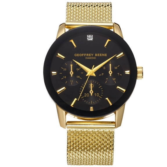 Men’s Gold Chronograph Watch – Stainless Steel Mesh Band, Luxury Dress Watch for Men, Quartz Movement, Water Resistant, Elegant Gift for Him