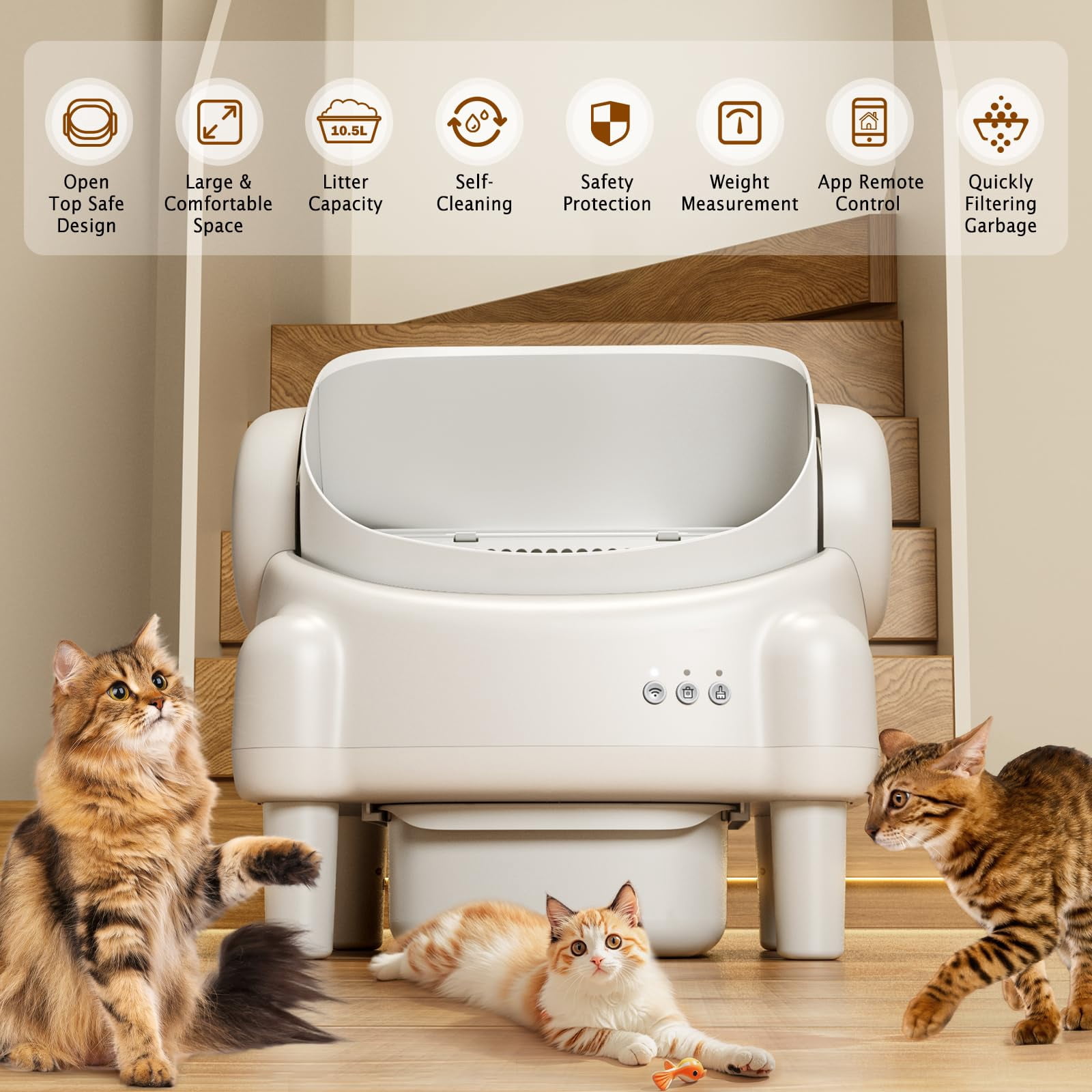 ECORUI Self Cleaning Litter Box: A Safe, Spacious, and Convenient Solution for Multi-Cat Homes  Key Features:  Generous Entrance: 16.5" x 16.5" entrance for easy access and exit, ensuring no claustro