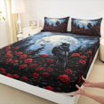 thumbnail image 4 of Feelyou Spooky Raven Rose Bed Sheets, Hippie Pine Tree Moon Full Size Sheets, Blue Red, 4pcs, 1 Flat Sheet, 1 Fitted Sheet and 2 Pillowcases, 4 of 5