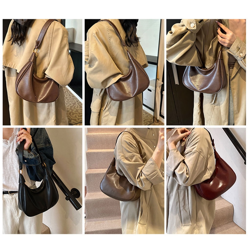 FENOHREFE Fashionable Half Moon Bag for Women and Girls PU Leather Shoulder Purse Crescent Crossbody Bags with Adjustable Strap