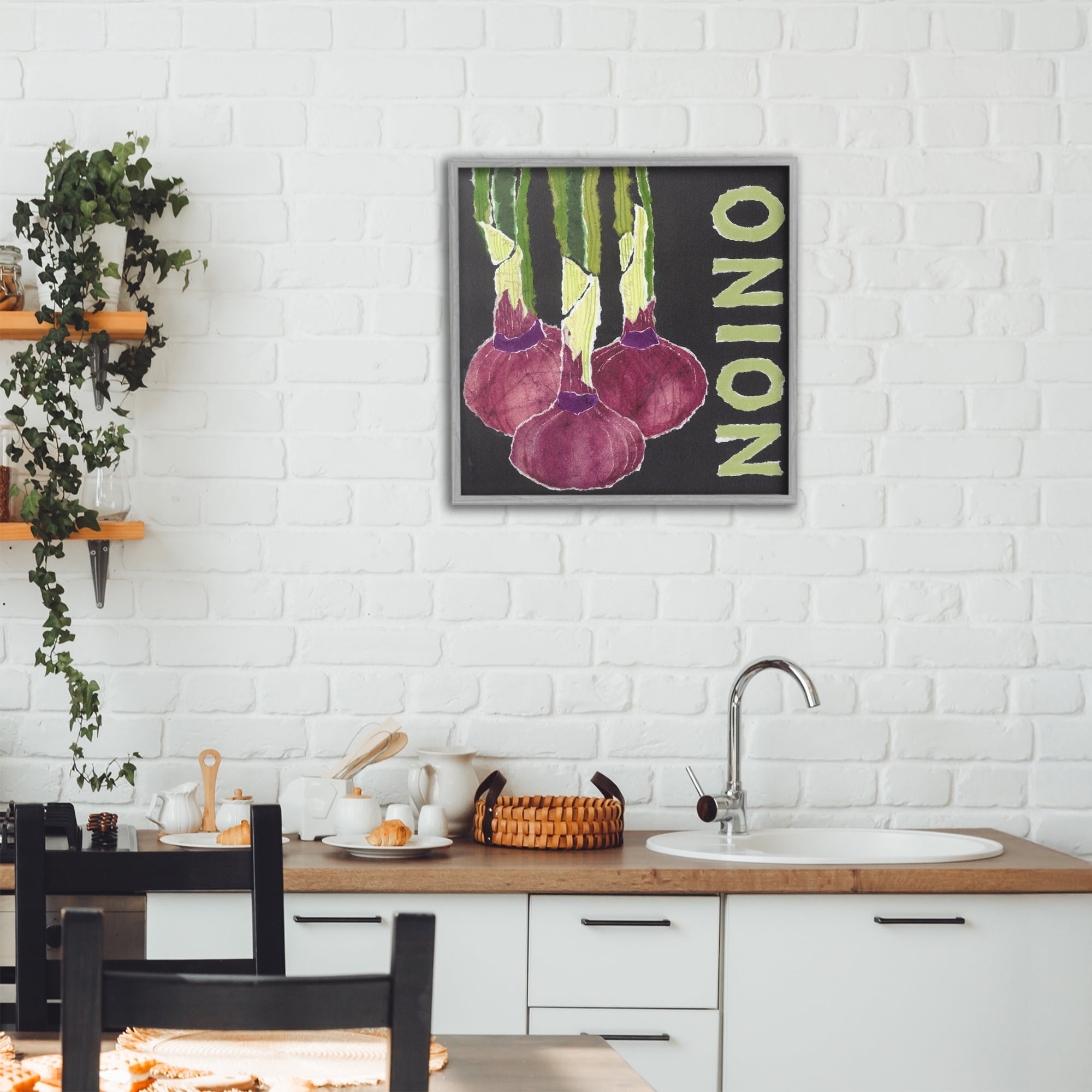 Stupell Industries Collaged Garden Onion Gray Framed Giclee Art, design by Nancy Overton