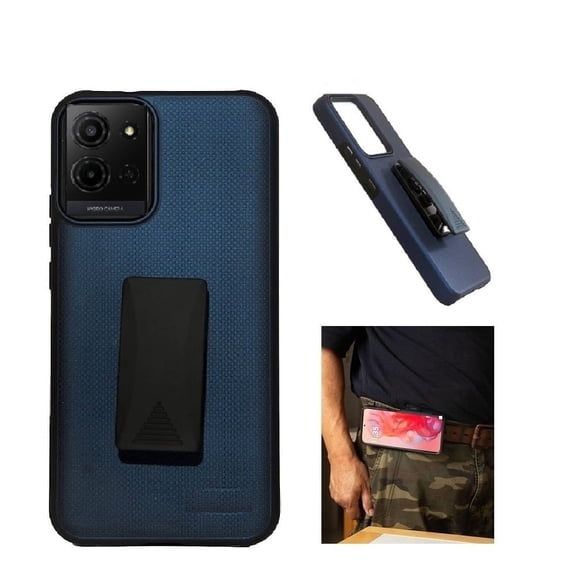 For TCL K32 5G Case, Blue Shockproof 360-Degree Rotating Belt Clip Kickstand Case Cover