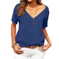 thumbnail image 2 of Women’s Deep V Neck Short Sleeve Loose Fit Casual Top Soft Lightweight Relaxed Fit Tee for Daily Wear Office Travel School Blue M, 2 of 4