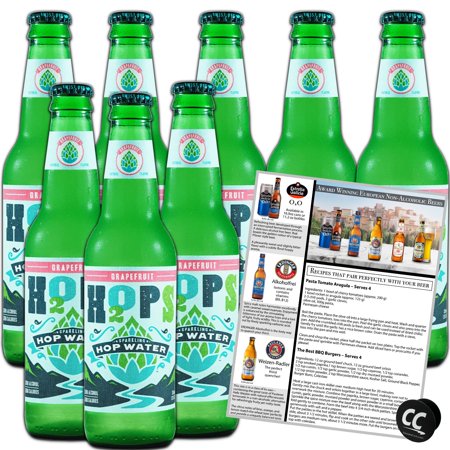 H2OPS Sparkling Hop Water 8PK- Grapefruit, 0 Alcohol, 0 Calorie, (8 Pack Glass Bottles) Craft Brewed, Premium Hops, Lightly Carbonated, Gluten Free, Unsweetened, NA Beer