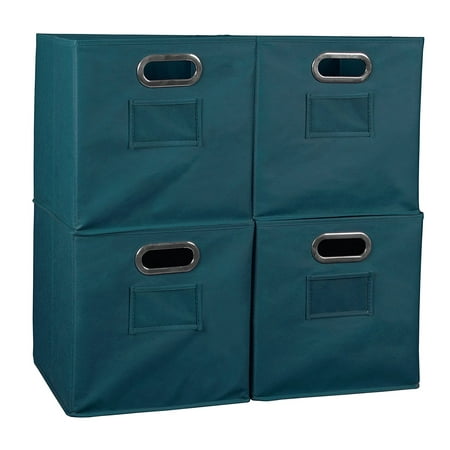 Set of 4 Cubo Foldable Fabric Bins- Teal, STRONG AND DURABLE- Each bin includes a reinforced bottom panel that adds an extra layer of.., By