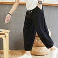 thumbnail image 3 of Men's Drawstring Linen Pants Lightweight Summer Yoga Golf Beach Sweatpants Lounge Harem Trousers with Pockets, 3 of 4