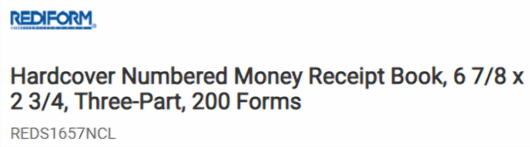 Rediform, REDS1657NCL, Hardbound Numbered Money Receipt Books, 1 Each, White,Canary,Pink