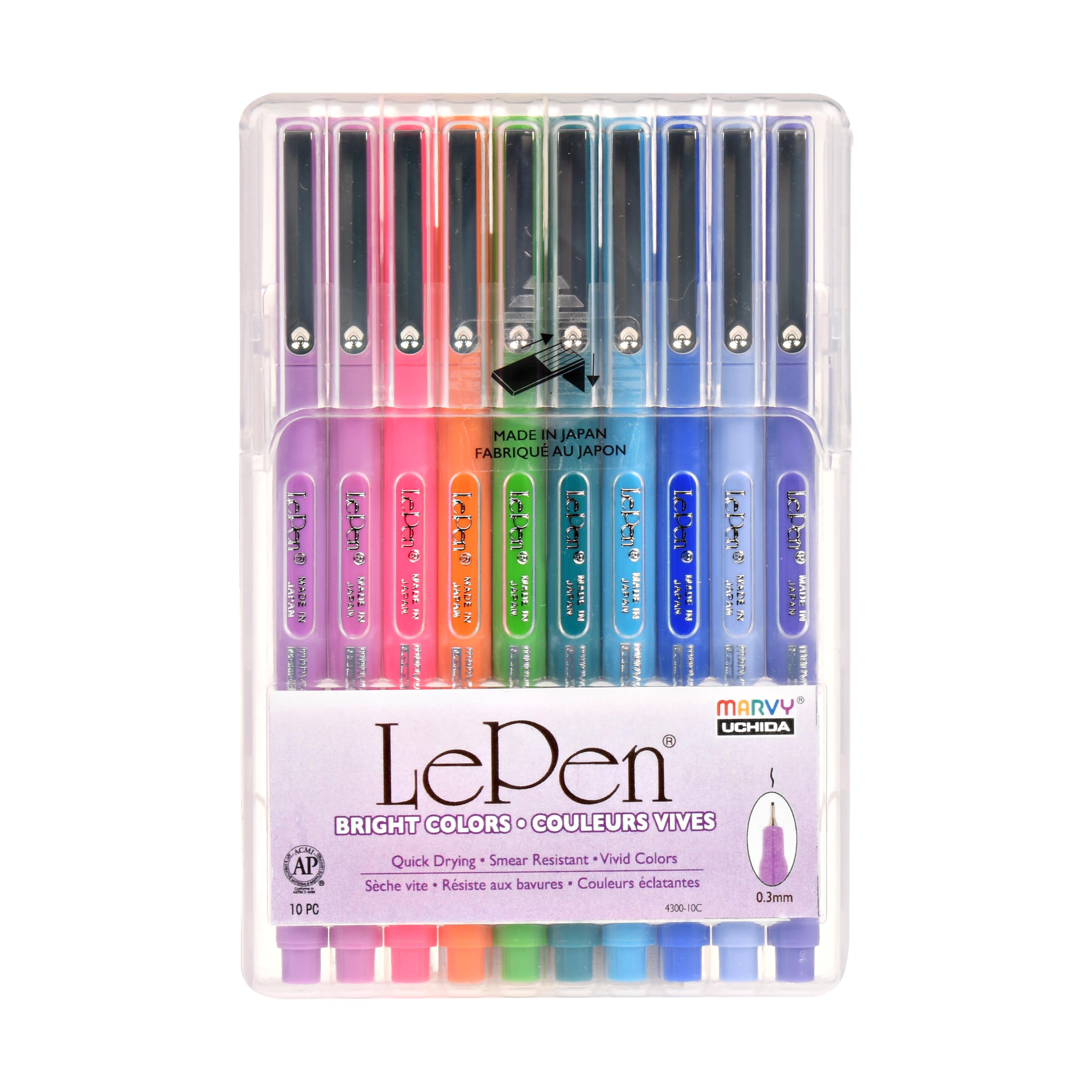 LePen Micro-Fine Point Pen, Pastel, 10 Colors