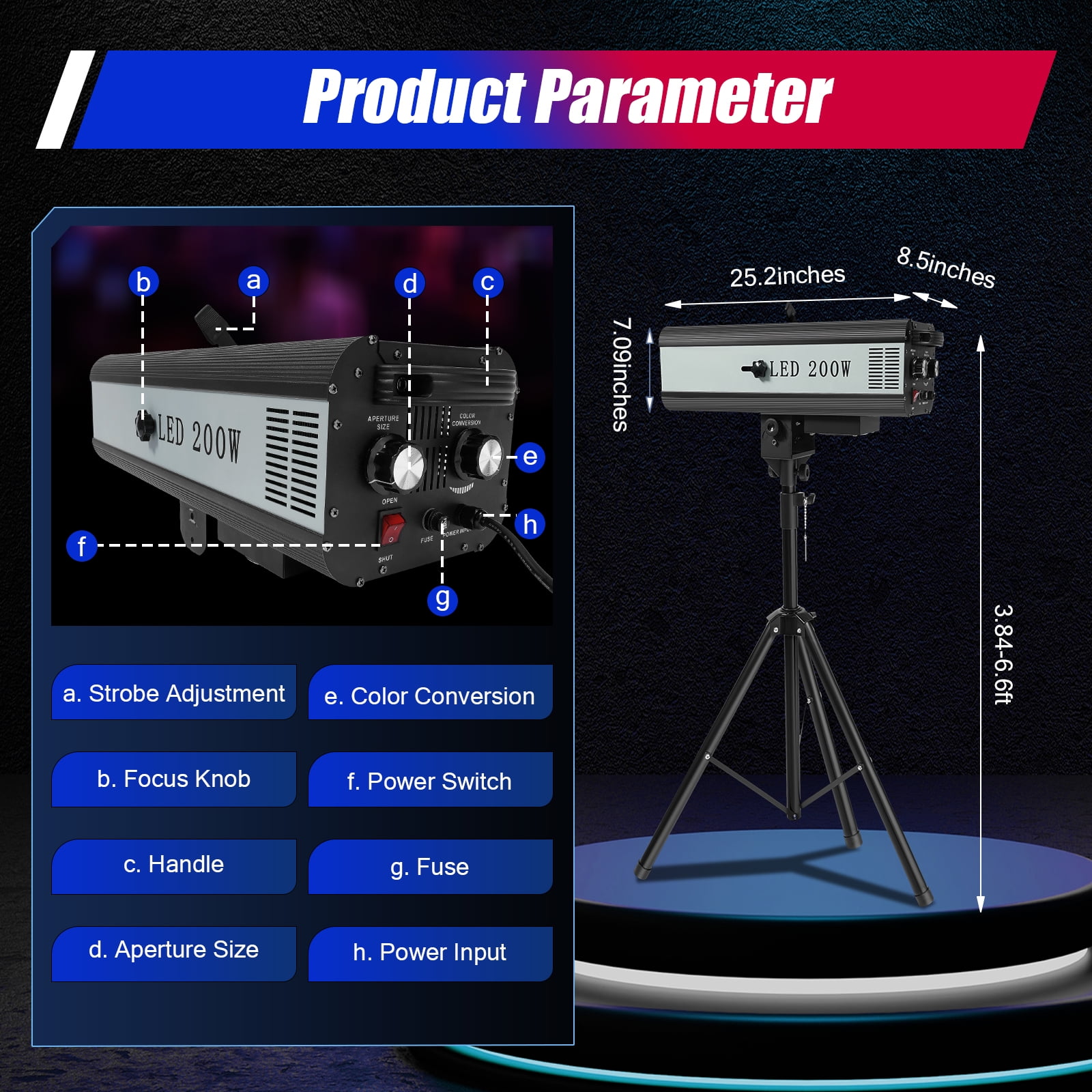 200W LED Follow Spot Light Manual Control Spotlight Stage Light Adjustable for large stages, theaters