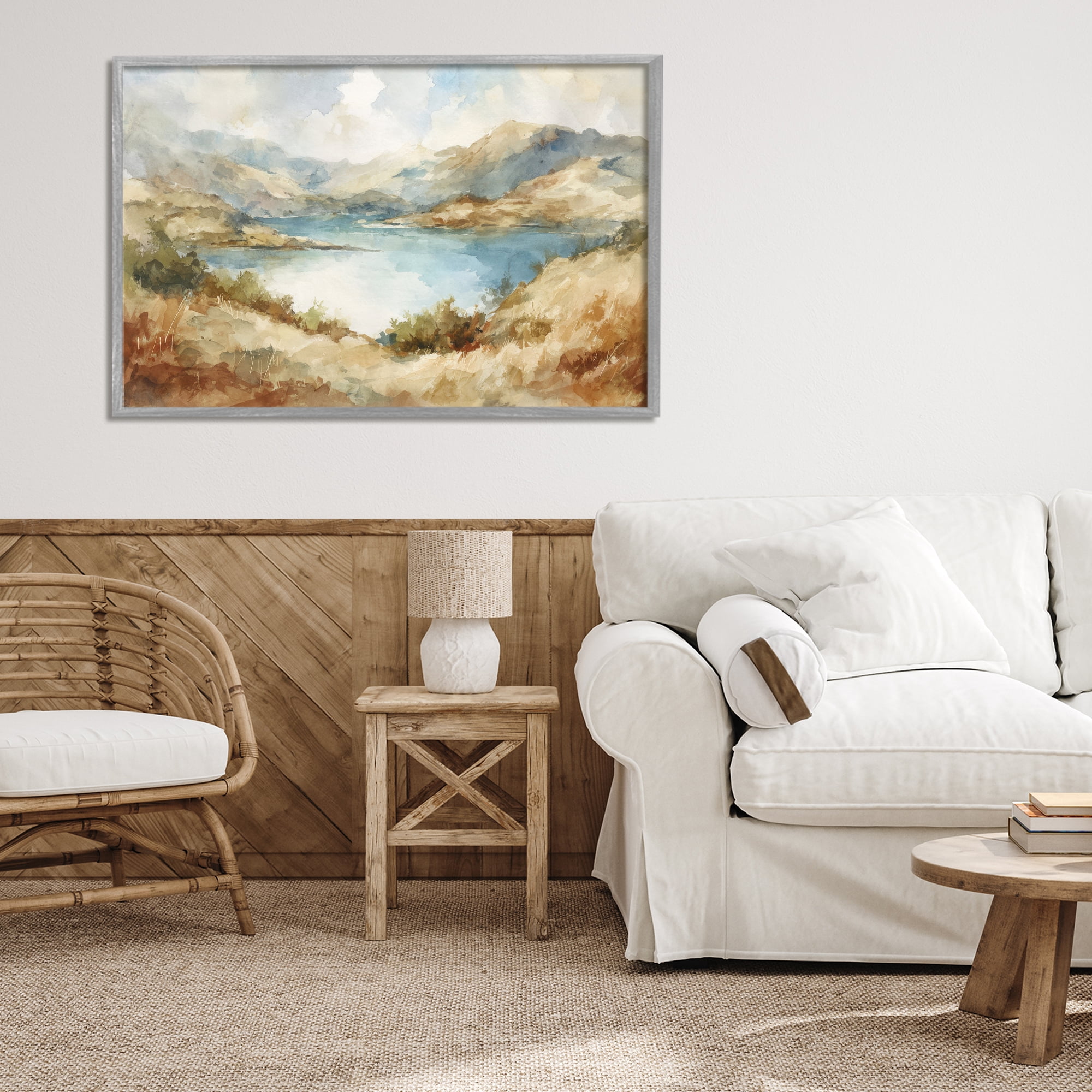 Stupell Industries Secret Mountain Lake Panorama Gray Framed Giclee Art, design by Petal Prints Design