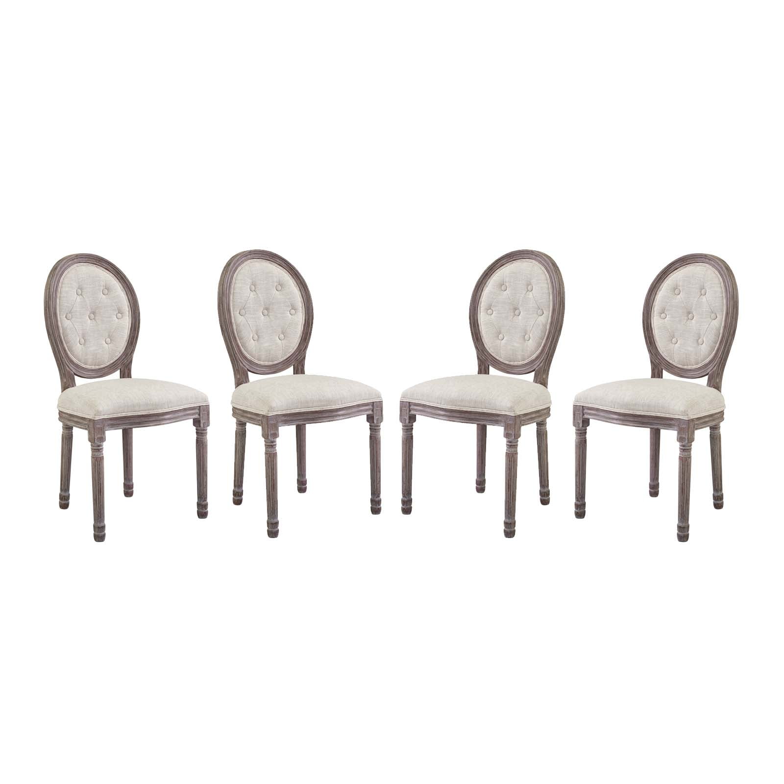 Elegant Beige Upholstered Wood Side Chair with Button Tufted Trim