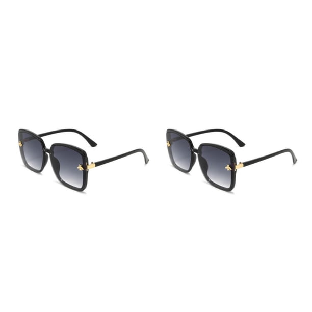 Guardurnaity Gafas de sol rectangulares para mujer, para acampar al aire libre, viajar, Cosplay, gafas de protección solar, gafas para banquetes, Negro Degradado Gris 2Conjunto