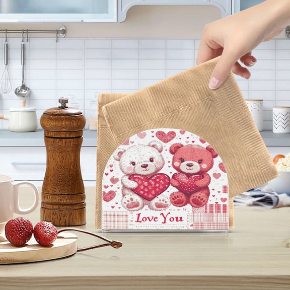 WOBOGO Valentine Teddy Bears Clear Acrylic Napkin Holder Kitchen Tissue Face Towel Cocktail Rack Bar Restaurant Dinner Paper Dispenser
