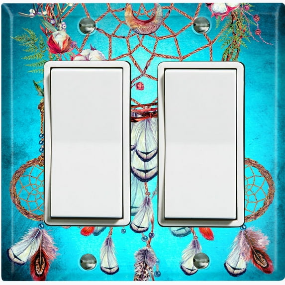 Metal Light Switch Plate Cover Beaded Feather Dreamcatcher Teal DRM005