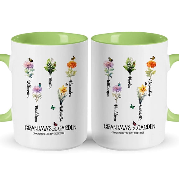 Customizaholic Personalized Grandma’s Garden Mug - Floral Birth Flower Artwork, Custom Names Design, Sentimental Family Keepsake Gift
