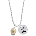thumbnail image 1 of Delight Jewelry Goldtone Raised Flowers with Clear Crystals on Barrel Spinner Silvertone Script Initial Disc - L - Charm Necklace, 20"+3", 1 of 4