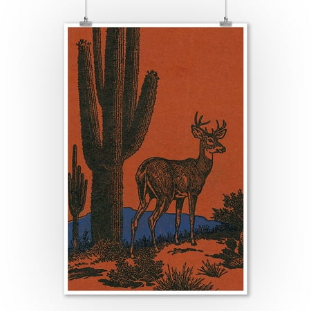 Nature Magazine - Deer in the Desert with a Cactus - Vintage Magazine Cover (9x12 Art Print, Wall Decor Travel (Best Deer Decoy On The Market)