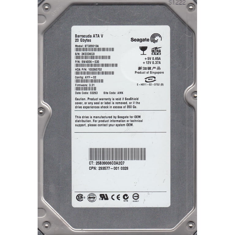 ST320013A, 3KE, AMK, PN 9W4006-030, FW 3.31, Seagate 20GB IDE 3.5