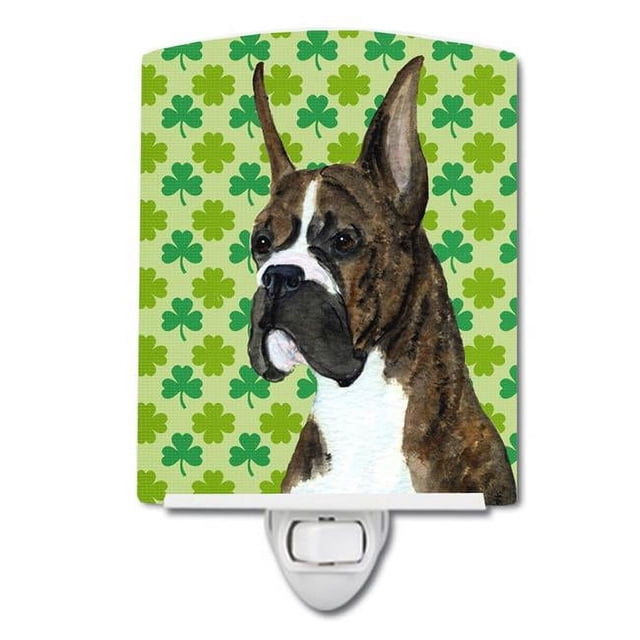 Carolines Treasures SS4439CNL Boxer St. Patricks Day Shamrock Portrait Ceramic Night Light