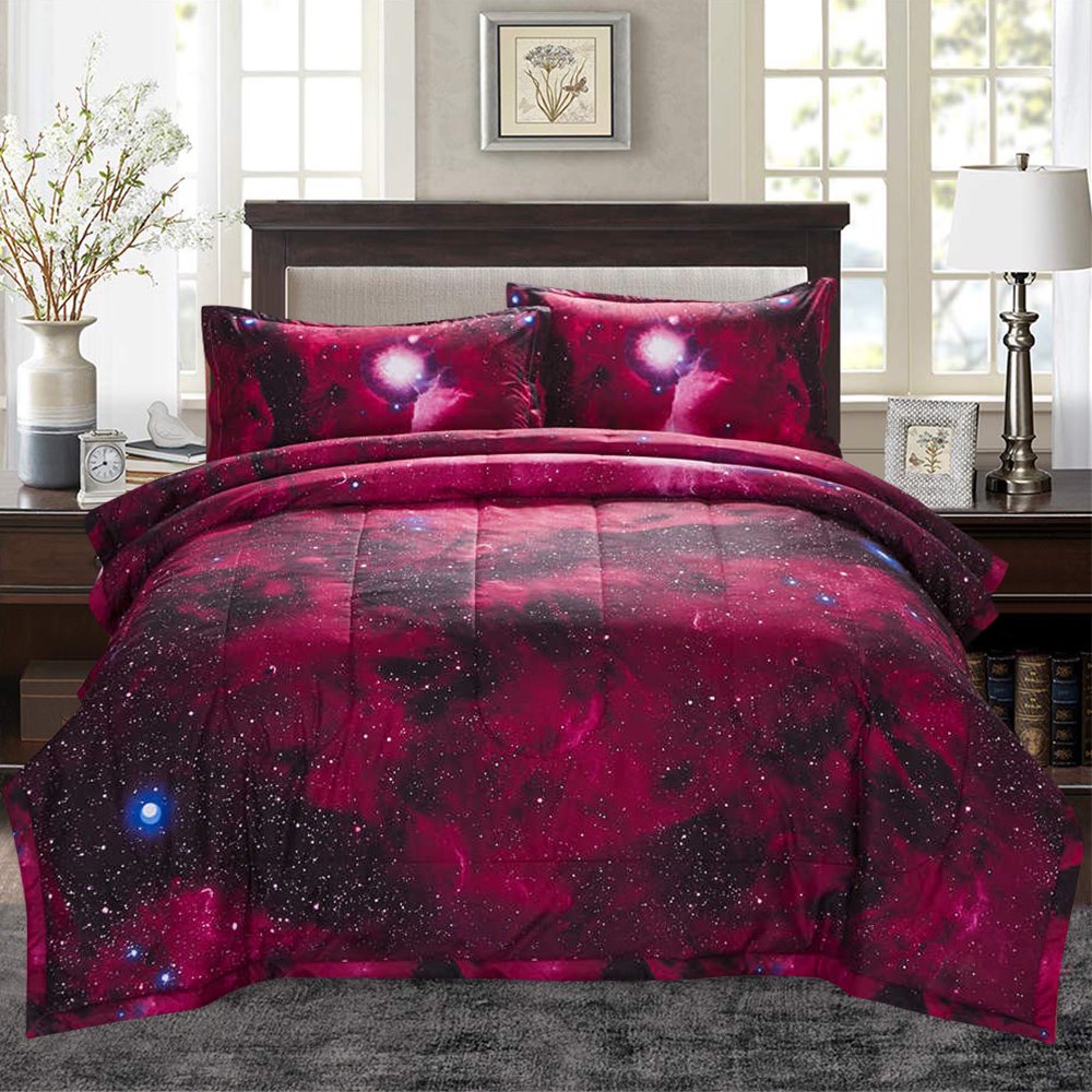Galaxies Comforter Set Reversible Quilt Sky Outer Space Bedding Twin Full Queen