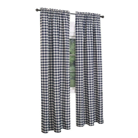2 Pack: Country Chic Plaid Gingham Check Rod Pocket Window Curtain - Navy, 63 in. Long