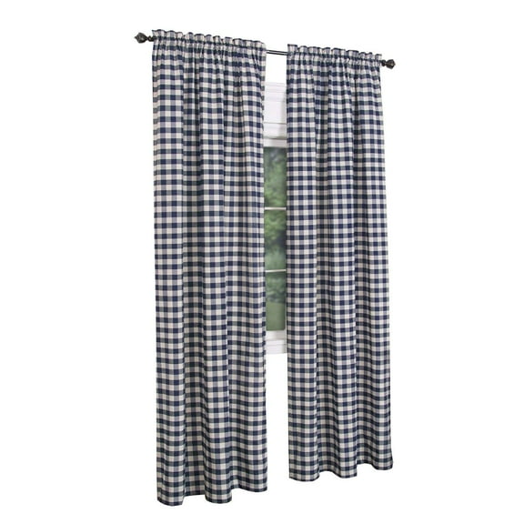 2 Pack: Country Chic Plaid Gingham Check Rod Pocket Window Curtain - Navy, 63 in. Long
