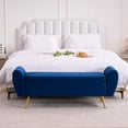 thumbnail image 3 of Velvet Storage Bench for Bedroom, 55" Extra Long Bench for King Size Bed, Modern Upholstered End of Bed Ottoman Bench with Arms and Gold Legs for Entryway Living Room, 3 of 8