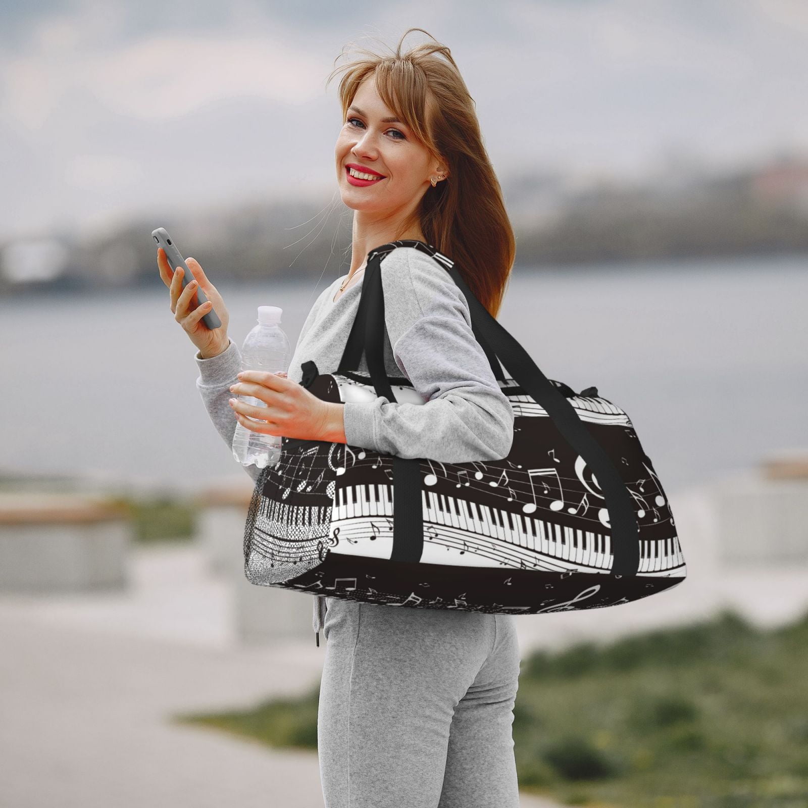 Defioc Piano Keys With Musical Notes Print Hand Travel Bag - Foldable Travel Duffel Bags for Men Women -Sport Gym Bag - Overnight Travel Duffel Bag - Adjustable Shoulder Strap