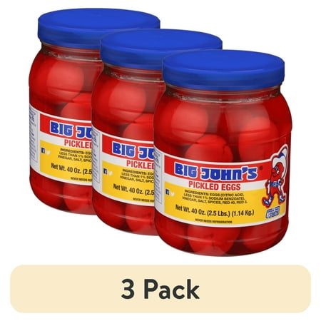 (3 pack) Big John's Ready to Eat Pickled Eggs 40oz Jar, Contains Eggs