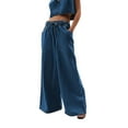 thumbnail image 2 of Women'S Drawstring Wide Leg Jeans Low Waisted Loose Fit Denim Pants Blue S, 2 of 9