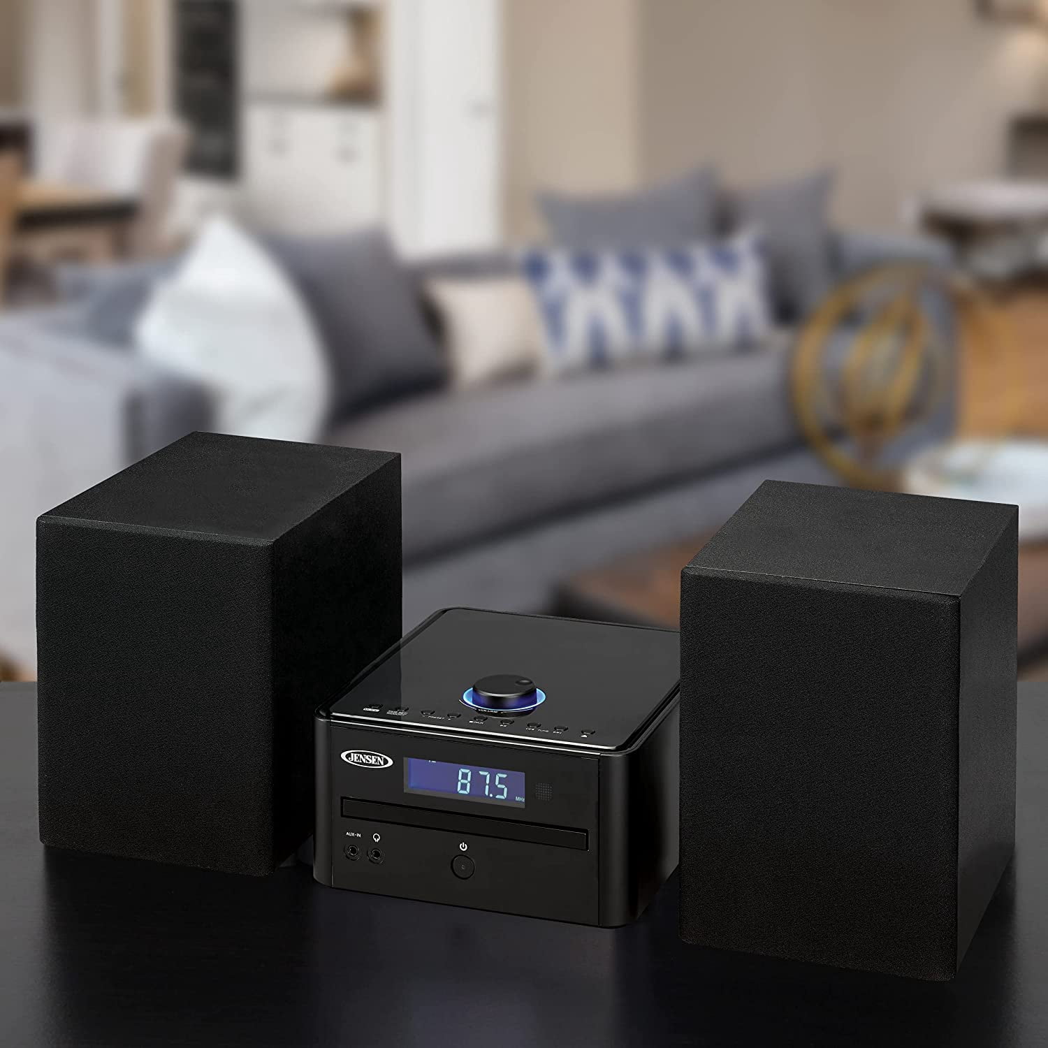 Jensen Bookshelf Bluetooth CD Music System with Digital AM/FM Radio and Remote Control