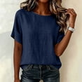thumbnail image 5 of Admvng Women's Crew Neck Tops Linen and Cotton Short Sleeve Solid Casual Basic Summer Blouses, 5 of 6