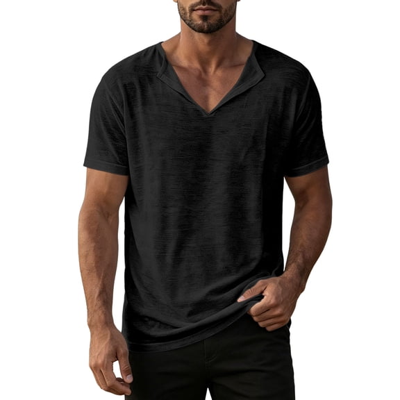 Yuncity Tees For Men Lightweight V Neck Short Sleeve Solid Color Summer Classic Loose Outdoor Daily Wear Men's T-Shirts Size L Black