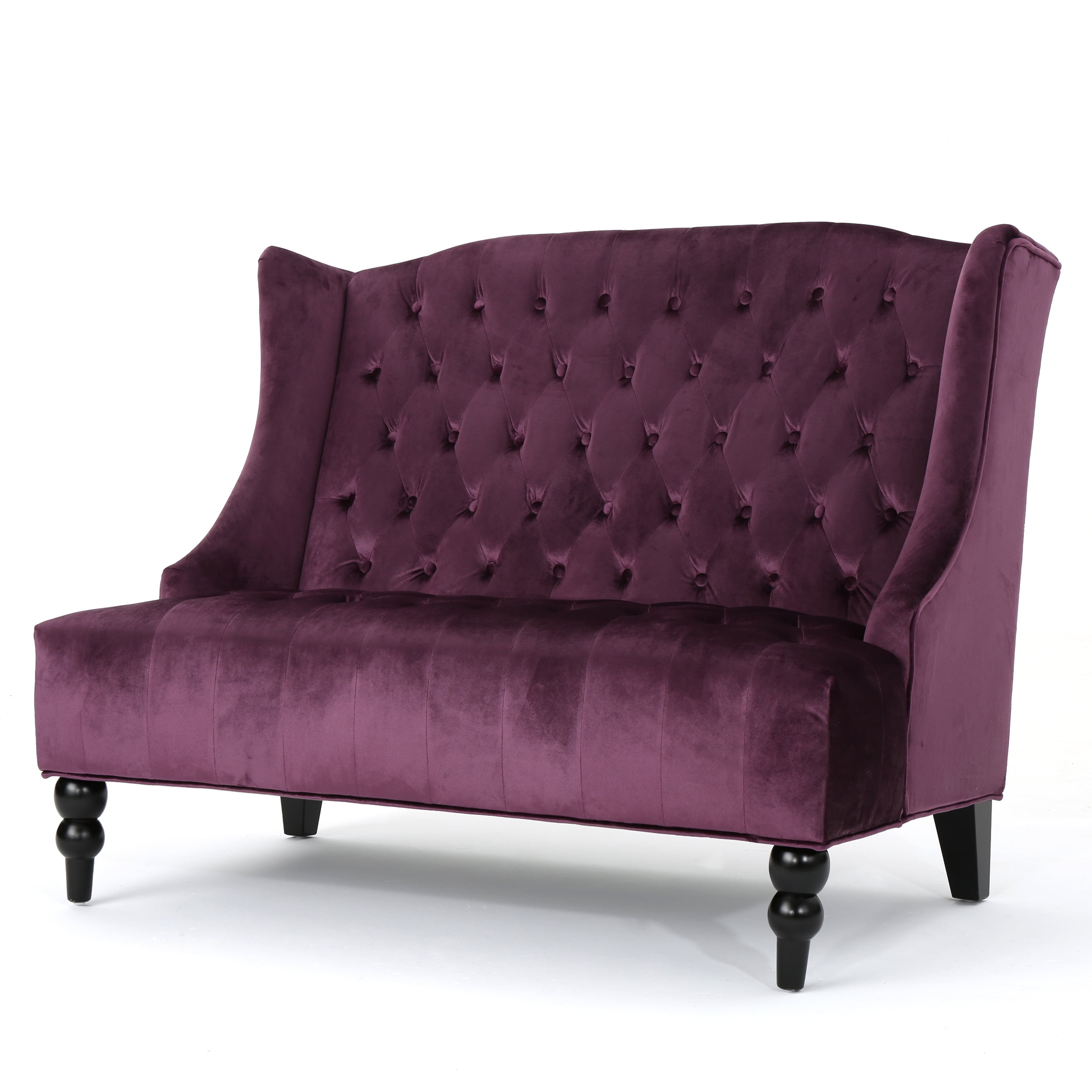 GDF Studio Leona Modern Glam Tufted Velvet Wingback Loveseat, Raisin